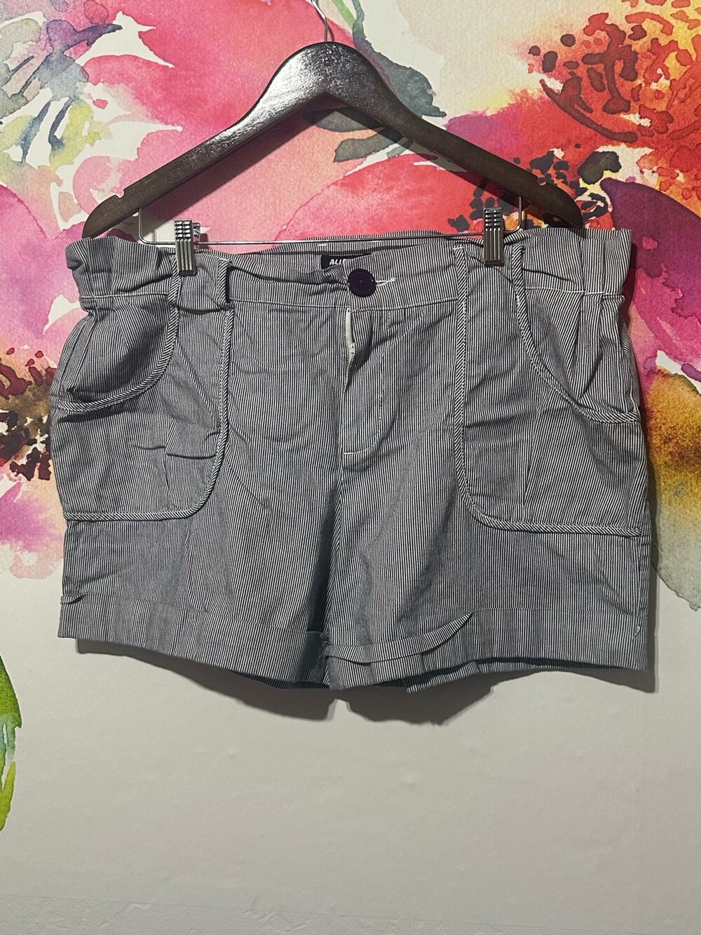 Allen B. by Allen Schwartz pinstriped Paper Bag Shorts - Linen Like Feel - SZ 16